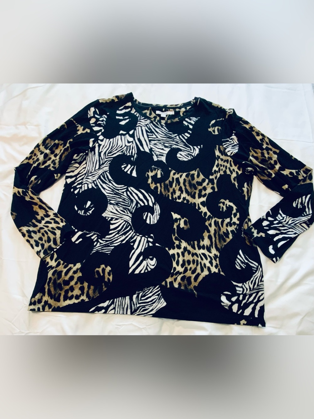 Chicos Long Sleeve Shirt Mixed Animal Print Leopard Zebra Patterns Size 3 [XL)